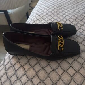 Franco Sarto Black Loafers with Gold Chain